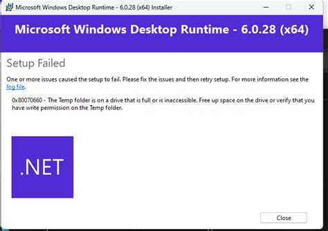 Error 0x80070660 on Microsoft .Net Desktop Runtime (v6.0.28).
